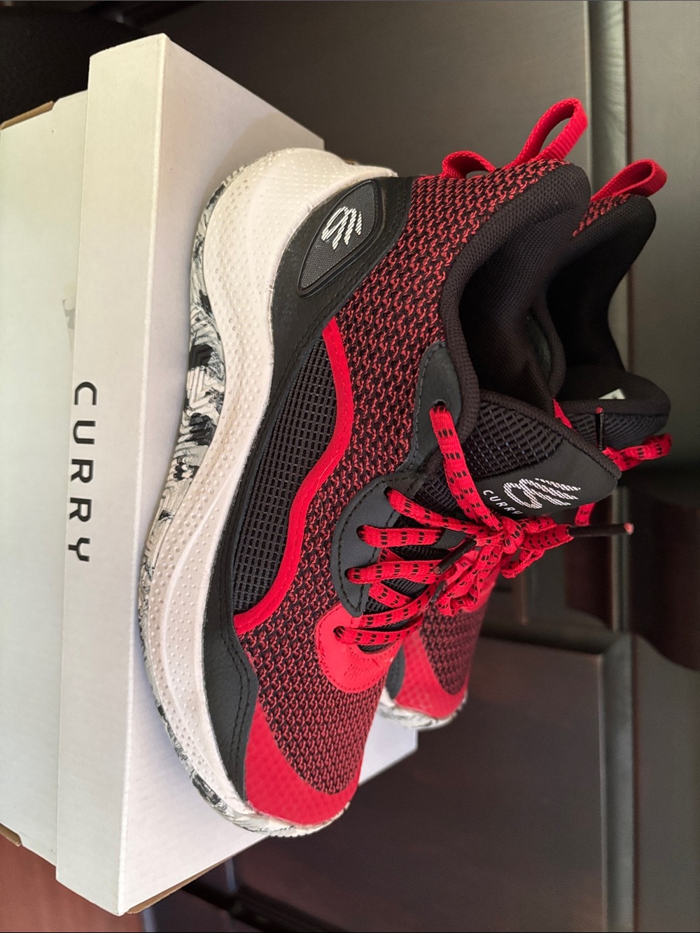 Kids' Under Armour Currie’s Red & Black Athletic Sneakers